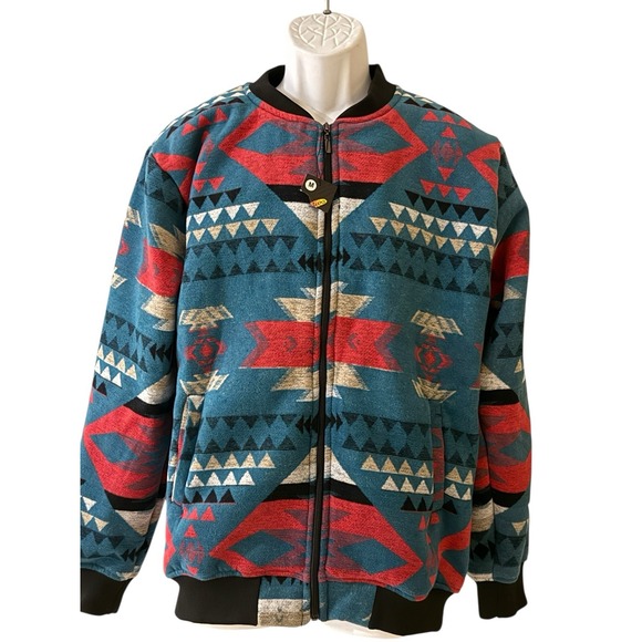 Vintage NATIVO Men Jacket M Zip Blanket Coat Southwest Aztec Tribal Fleece Lined